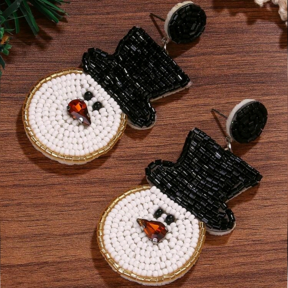 SNOWMAN Seed Bead‎ Earrings NWT